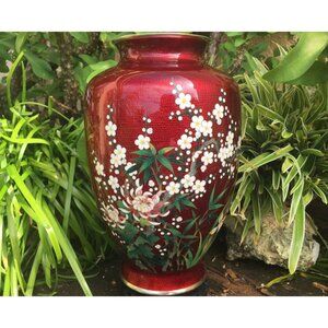 "Four Gentlemen - 4 Noble Ones" Sato Shippo Large Cloisonne Ginbari Vase